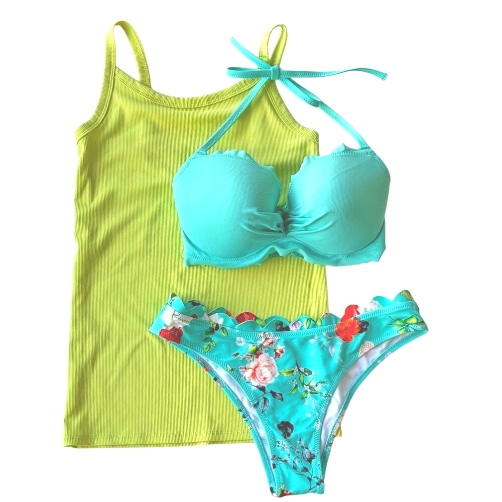 Bundle🛍️ Victoria’s Secret Bikini Mismatched Set & Tank Top Summer Floral Blue